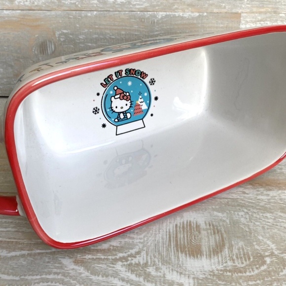 Hello Kitty Christmas Loaf Baking Pan Ceramic 9"x5" Sanrio Let it Snow Ornaments - Picture 4 of 9